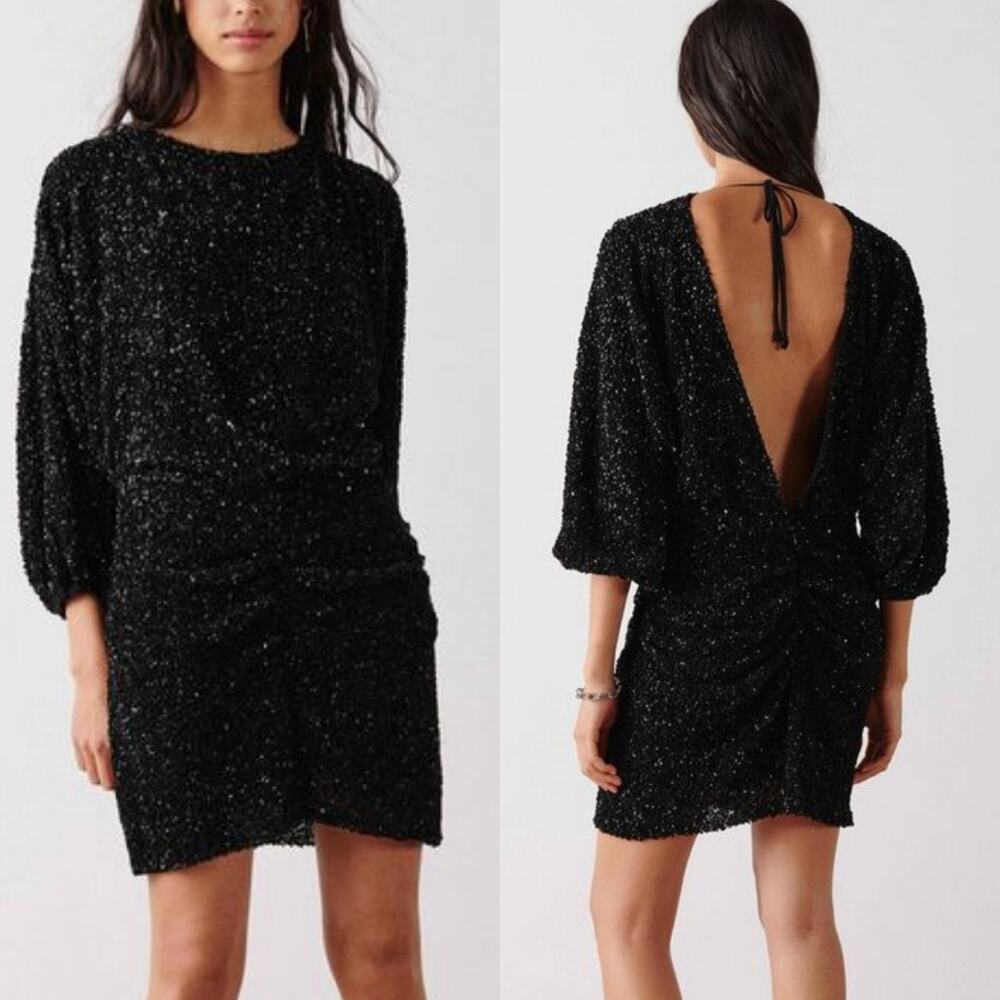 ba&sh Black Scarlet Batwing Sleeve Short Sequin Dress